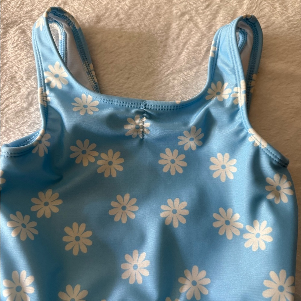 New Cat & Jack Daisy Print Blue Tutu Ruffle One Piece Swimsuit 5T nwot - Picture 2 of 8